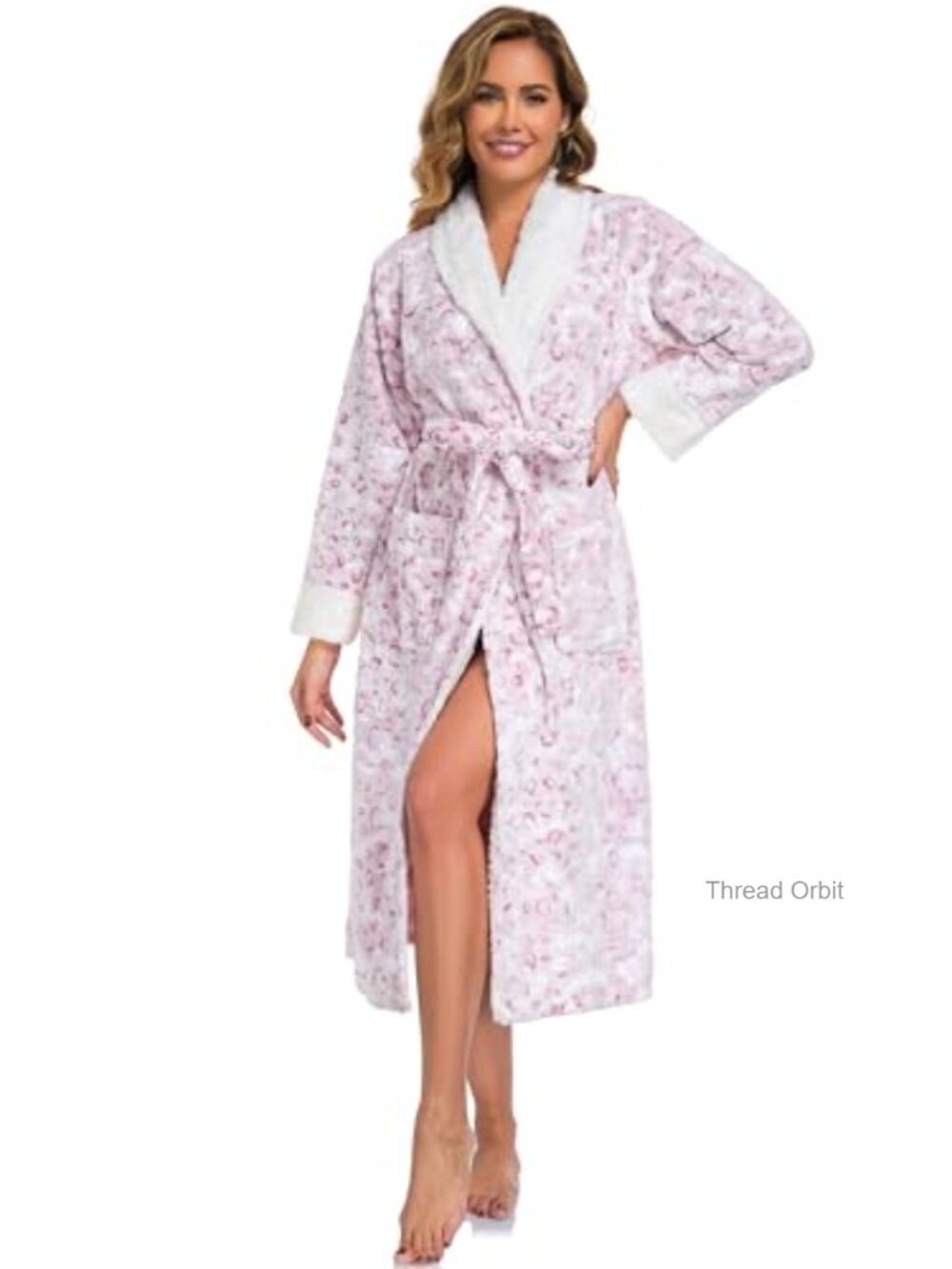 Womens plush long fleece robe with pockets